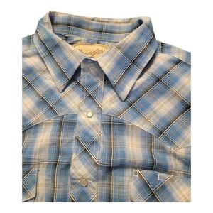 Wrangler Mens Western Fashion Long Sleeve Plaid Snap Shirt XL/XG/TG Blue